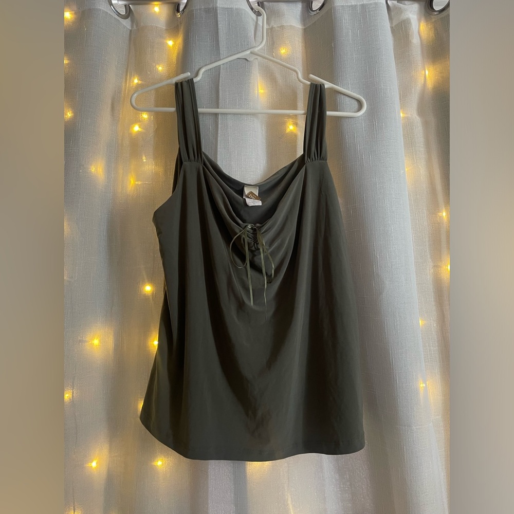 Dori U.S.A Y2K Military/Olive Green Cowl Neck Tank